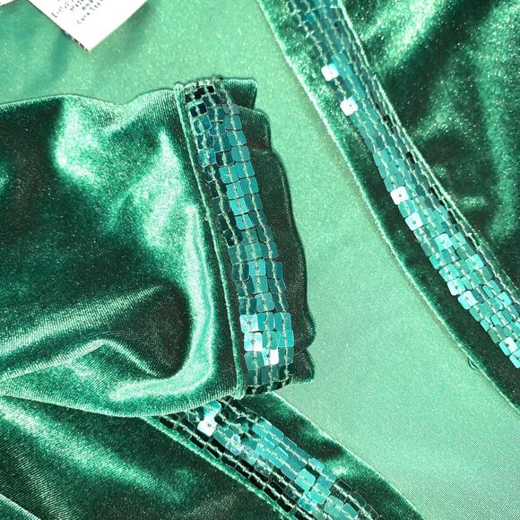 Quacker Factory Size M Green Velour Sequin Two Piece Set Top & Cardigan Artsy - Picture 7 of 12